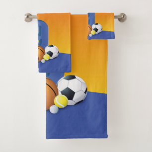 Custom Name Boy 9th Birthday Sports Balls Bath Towel Set