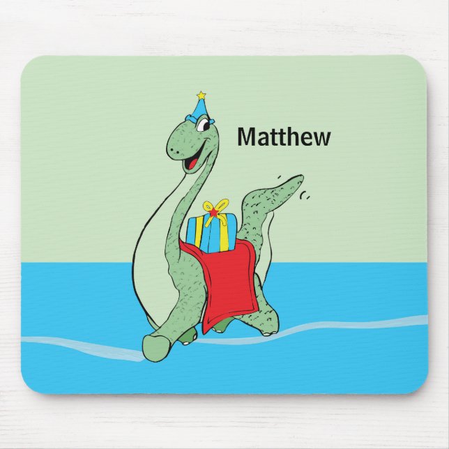 Custom Name, Boy, Birthday Dinosaur Mouse Mat (Front)