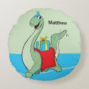 Custom Name, Boy, Birthday Dinosaur Round Cushion