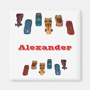 CUSTOM NAME - Boys Race Cars Magnet