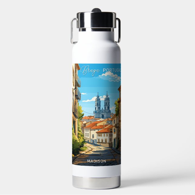 Custom Name Braga Portugal Water Bottle (Front)