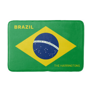Custom Name Brazil Flag Bath Mat