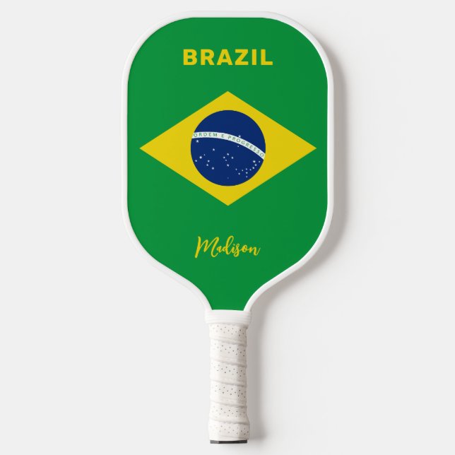 Custom Name Brazil Flag Pickleball Paddle (Front)