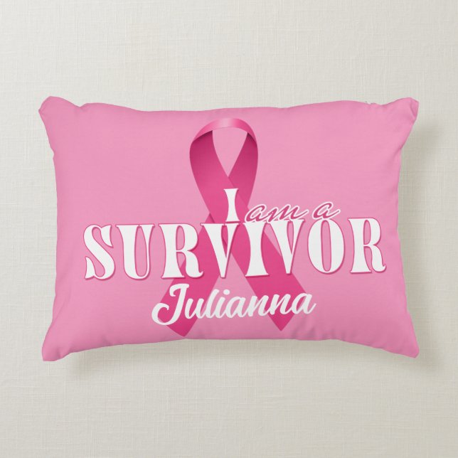 Custom Name Breast Cancer Pink Ribbon Decorative Cushion (Front)