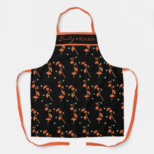 Custom name Brick Red Botanical Floral Apron