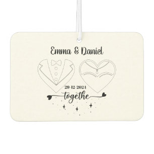 custom name bride and groom modern brush script  car air freshener