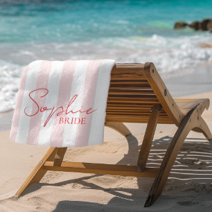 Custom Name Bride Pink Stripe    Bachelorette Gift Beach Towel
