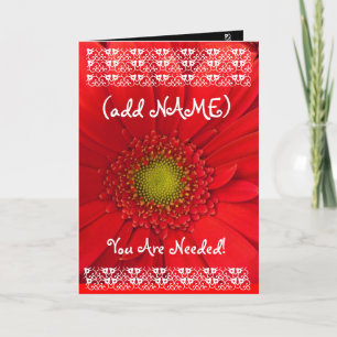 (Custom Name) BRIDESMAID Bright RED Flower Invitation