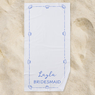 Custom Name Bridesmaid Coastal Hand Drawn Chic Beach Towel
