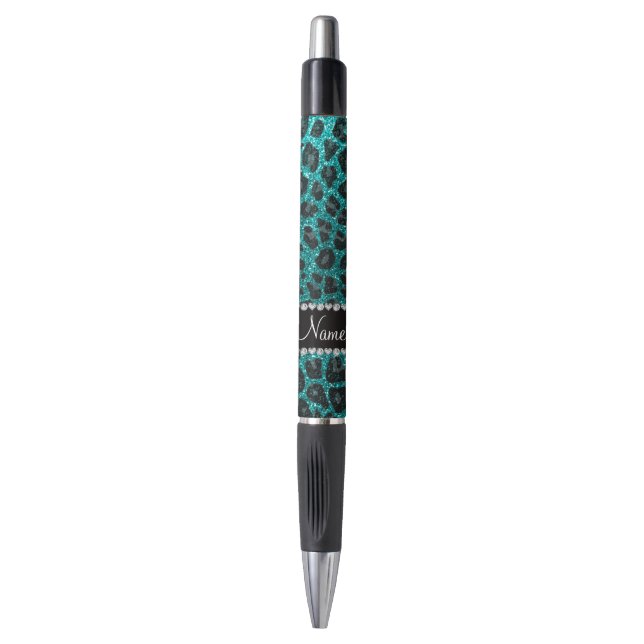 Custom name bright aqua glitter leopard print (Front Vertical)