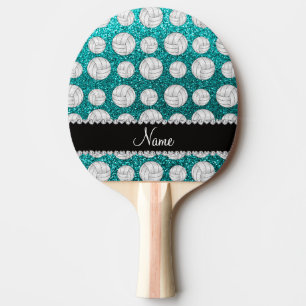 Custom name bright aqua glitter volleyballs ping pong paddle