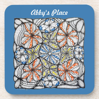 Custom Name Bright Colourful Abstract Doodle Coaster