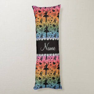 Custom name bright rainbow glitter ballerinas body cushion
