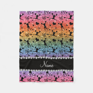 Custom name bright rainbow glitter cheerleading fleece blanket