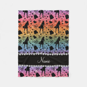 Custom name bright rainbow glitter shopping girl fleece blanket