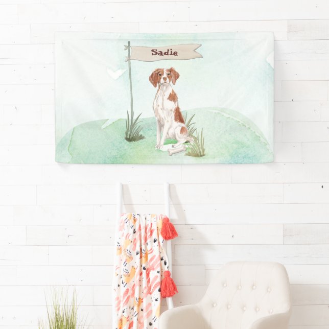 Custom Name Brittany Pet Dog Banner (Insitu)