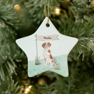 Custom Name Brittany Pet Dog Ceramic Tree Decoration