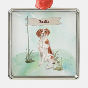 Custom Name Brittany Pet Dog Metal Tree Decoration
