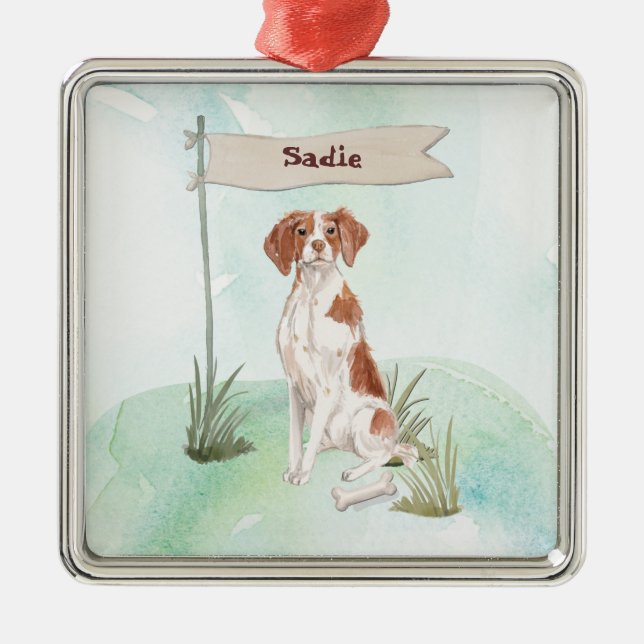 Custom Name Brittany Pet Dog Metal Tree Decoration (Front)