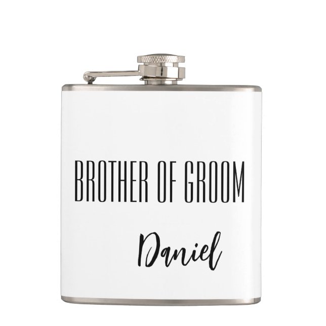 Custom Name Brother Of Groom Flask (Front)