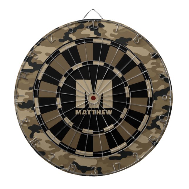 Custom Name Brown Black Camo Dartboard (Front)