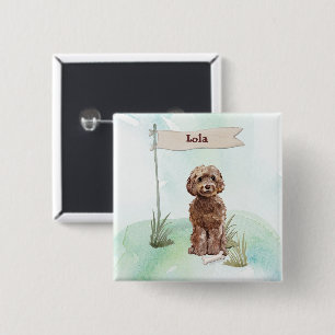 Custom Name Brown Cockapoo Pet Dog 15 Cm Square Badge