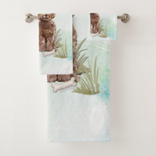 Custom Name Brown Cockapoo Pet Dog Bath Towel Set
