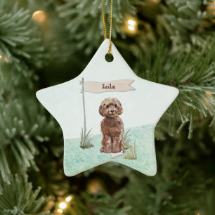 Custom Name Brown Cockapoo Pet Dog Ceramic Tree Decoration