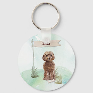 Custom Name Brown Cockapoo Pet Dog Key Ring