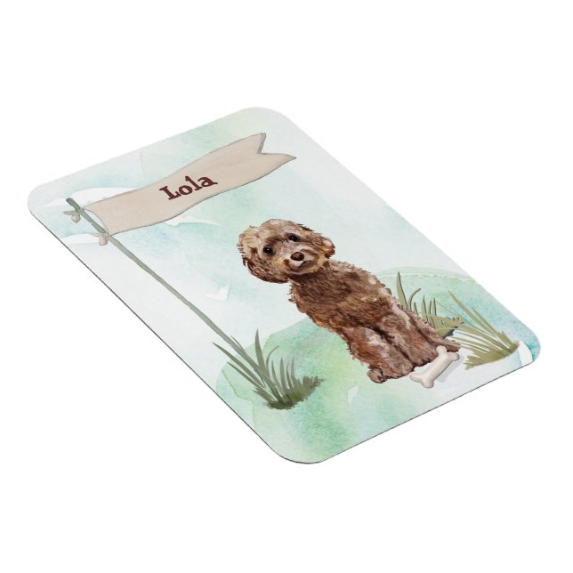 Custom Name Brown Cockapoo Pet Dog Magnet (Right Side)