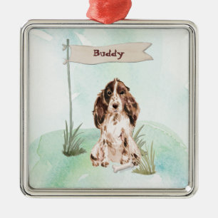 Custom Name Brown Cocker Spaniel Pet Dog Metal Tree Decoration