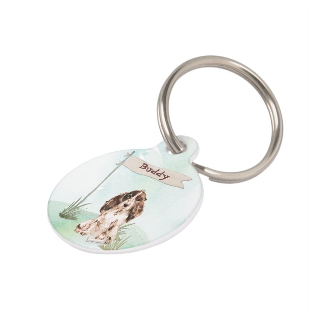 Custom Name Brown Cocker Spaniel Pet Dog Tag (Side)