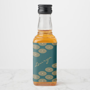 Custom name brown floral on pine green liquor bottle label