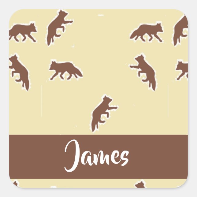 Custom name brown foxes square sticker (Front)