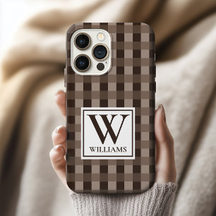 Custom Name Brown Gingham Phone Case Gift for Dad