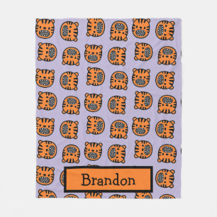 Custom name brown tiger face pattern fleece blanket