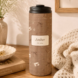 Custom Name Brown Vintage Cosy Book Readers Gift  Thermal Tumbler