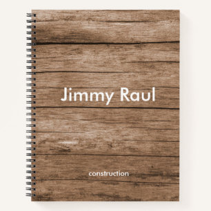 Custom name brown wood texture notebook