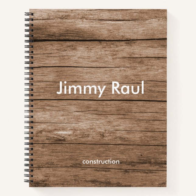 Custom name brown wood texture notebook (Front)