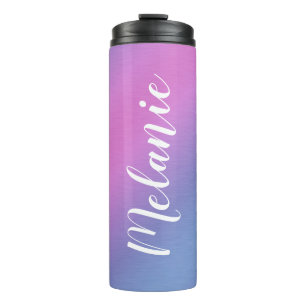 Custom Name Brushed Metal Ombre Gradient Pink Thermal Tumbler