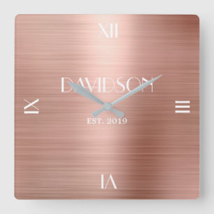 Custom Name Brushed Metal Personalised Acrylic Square Wall Clock