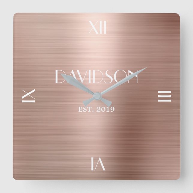 Custom Name Brushed Metal Personalised Acrylic Square Wall Clock (Front)