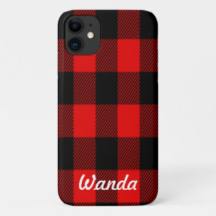 Custom Name Buffalo Plaid iPhone 11 Case