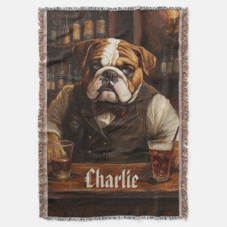 Custom Name Bulldog Bartender  Throw Blanket