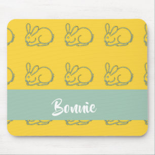 Custom name bunnies on yellow mouse mat