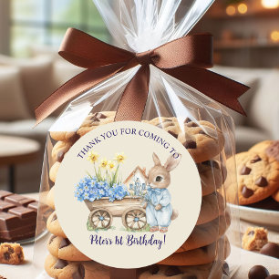 Custom Name Bunny Blue Flowers Birthday Favours Classic Round Sticker