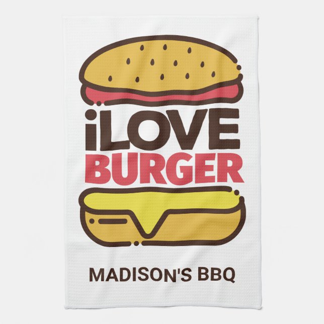 Custom name Burger Lover kitchen towel (Vertical)
