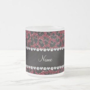 Custom name burgundy glitter leopard print frosted glass coffee mug