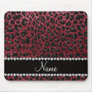 Custom name burgundy glitter leopard print mouse mat