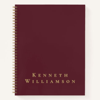 Custom Name Burgundy Gold Minimalist Stylish Men  Notebook